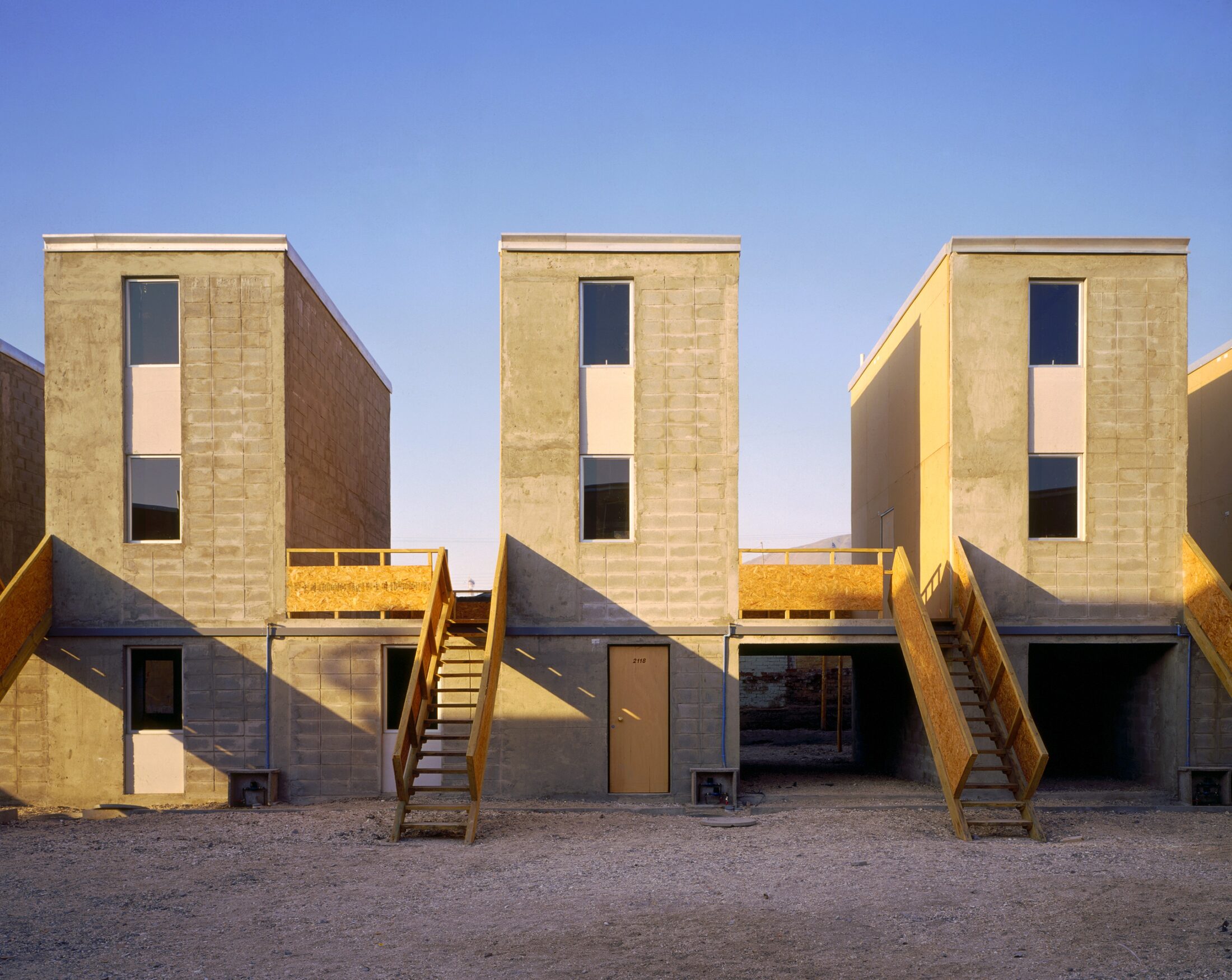 Street-level view of adapted homes at Quinta Monroy